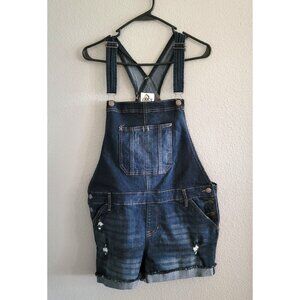 Jordache Denim Overalls Juniors Size XL Shortalls Y2K 90's Distressed Blue Cuffs